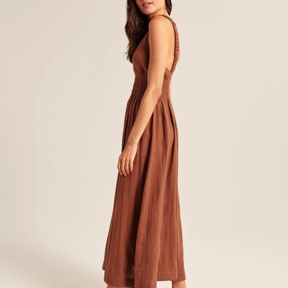 Abercrombie & Fitch Coral Linen Scrunchie Strap Maxi Dress / New - Picture 5 of 7